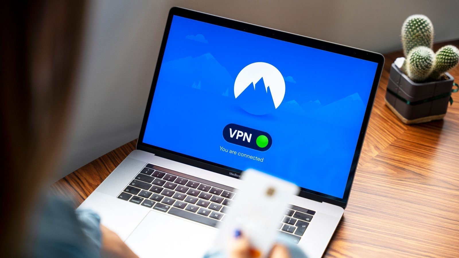 A laptop showing a connected VPN